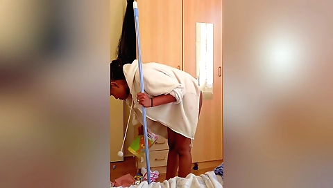 Busty brunette babe plays around with a penis solo