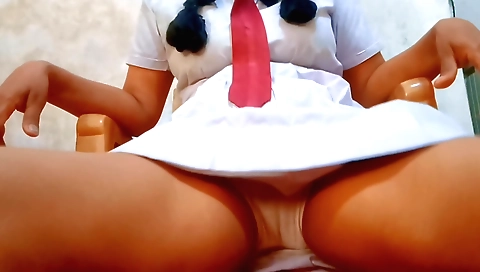 Horny girl is fucking after some hard work on laptop