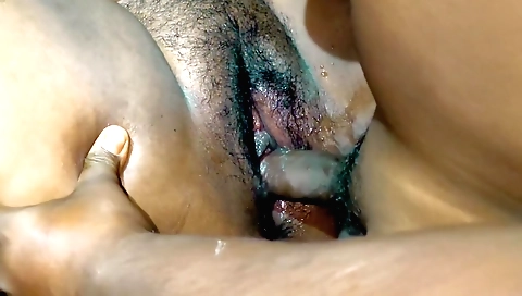 Hairy indian lady gets her pussy wet and it is filled with cum