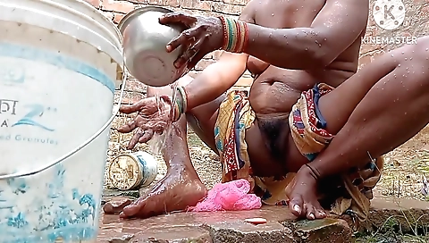 Hairy brunette shows her natural tits while masturbating