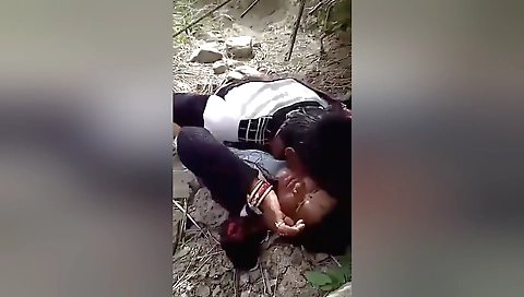 Indian girl with hot face is riding a dick in the jungle