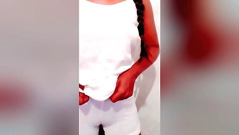 Sexy brunette with a small boobs and an ass doing solo