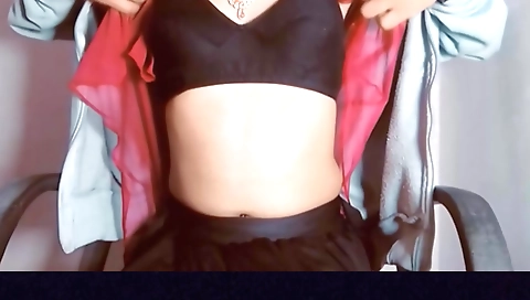 Indian teen in red lingerie showing her saggy tits