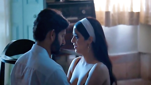 Indian brunette with big boobies sucks her young lover's dick