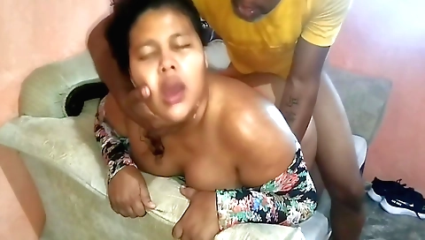 Chubby brunette stepdaughter has sex for the first time