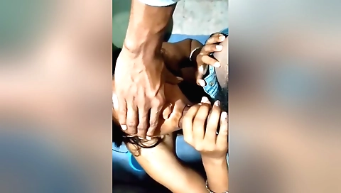 Indian girl with sexy tits taking dick from outside