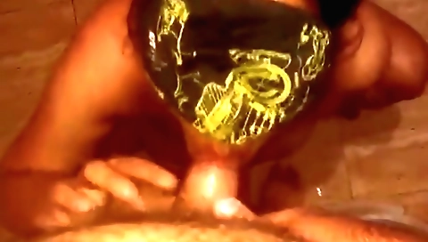 Indian housemaid in black lingerie sucks a cock in the bathroom