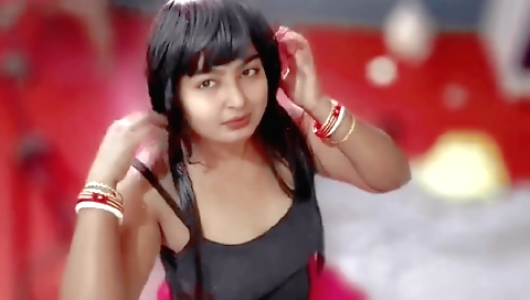 Busty brunette shows off her big tits and handjobs