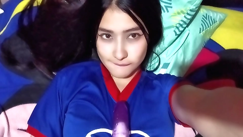 Hot babe in a tight white panties is masturbating in her room