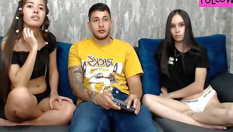 Indian brunette stepsisters and their stepbrother have a kinky affair