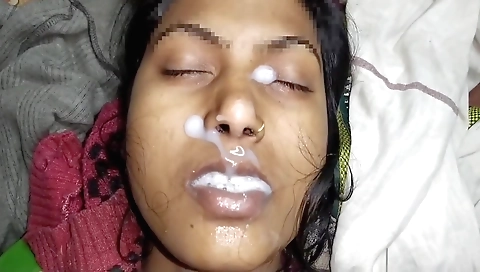 Small boobs brunette with a big ass rides the cum on her face