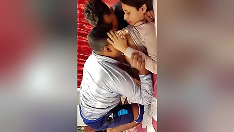 Indian chick with big tits in amateur webcam threesome