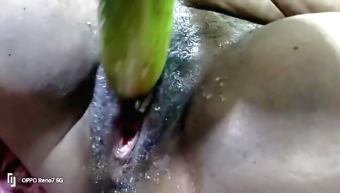 Horny amateur brunette with hairy pussy in hot action