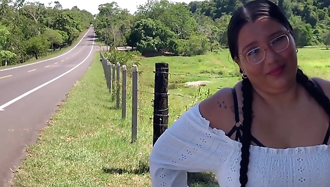 Amateur brunette in a public place with a thick booty