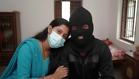 Indian amateur with a hairy pussy fucks on the bed