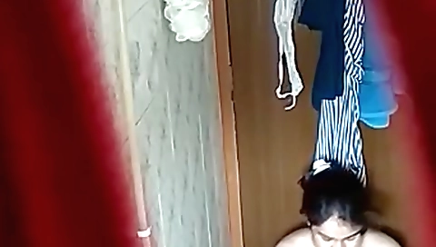 Brunette teen in Indian fashion enjoys sensual bathroom sessions