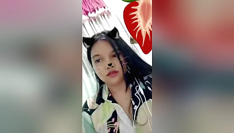 Amateur brunette solo female talking to her own body