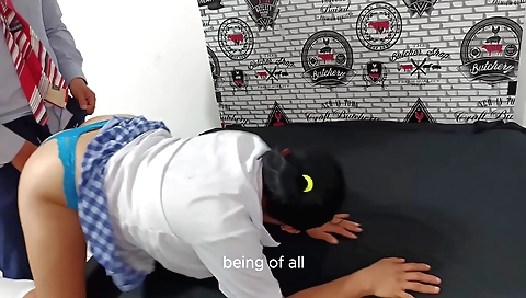 Indian chick with a big booty sucks the dick of her teacher