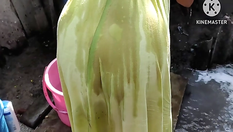 Anita ki bath in bathroom in outdoor amateur video