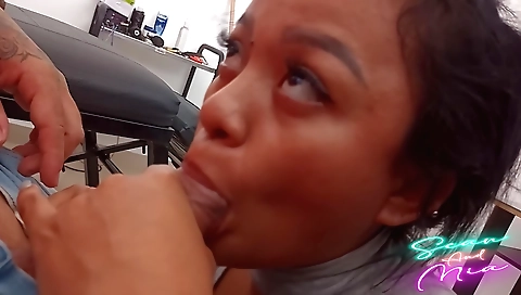 Hotstepstep sister (b) eats her stepbrother's cock